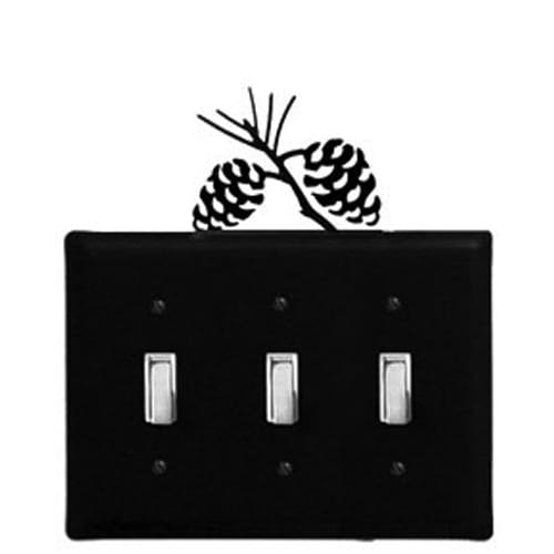 Decorative Pinecone Triple Switch Cover with three toggle openings and pinecone silhouette, ideal for rustic home decor.