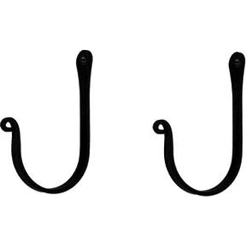 Set of Primitive Curtain Swags (pair) featuring curved black iron hooks. Perfect for vintage or country-style curtain holdback solutions.