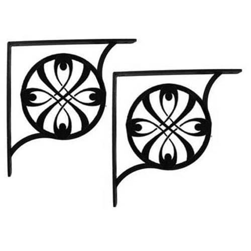 Pair of small ribbon shelf brackets with ornate black swirl pattern, 5 1/4 in. size for compact shelving in hardware accessories category.