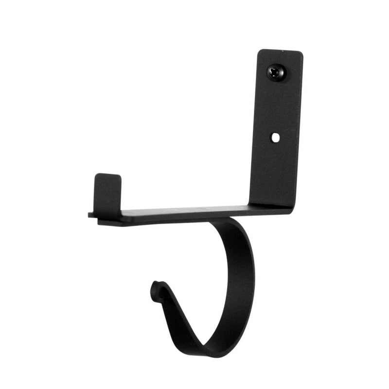 Shelf Bracket Center Support in matte black finish, designed for curtain rod stability and shelf support in home window treatments.