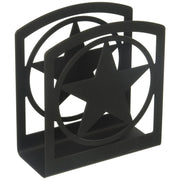 Western Star Napkin Holder in black metal with cutout star design, measuring 5 3/4 in. W x 6 in. H, ideal for rustic home decor.
