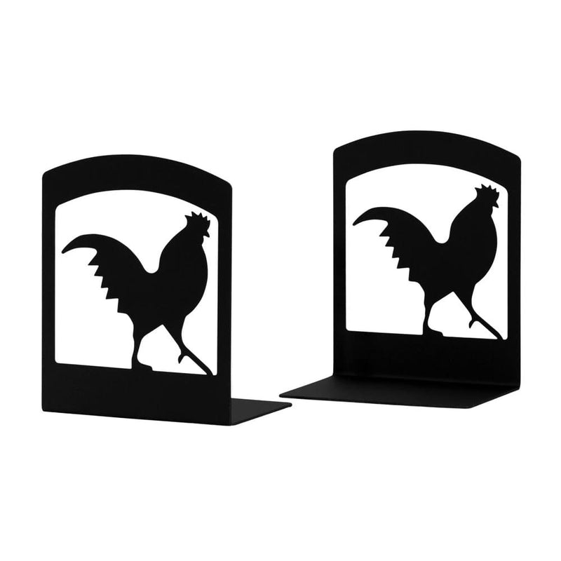 Rooster Book Ends (pair) featuring black metal silhouette roosters, ideal for rustic or farmhouse-themed home and office decor.