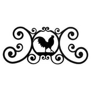 Decorative Rooster Door Plaque in black with elegant scroll accents, perfect for farmhouse-style home and garden wall decor.