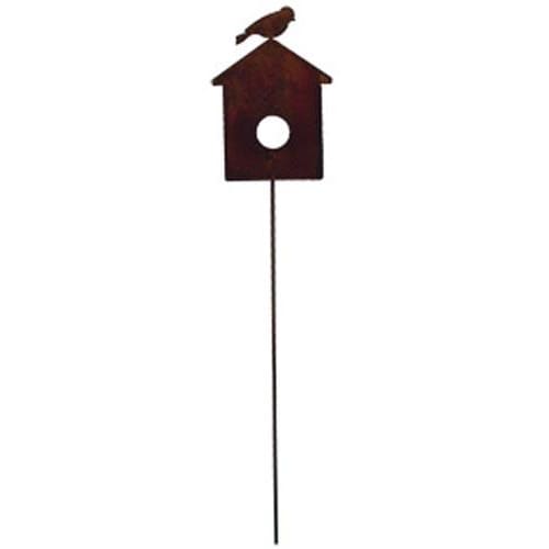 Bird House Rusted Garden Stake