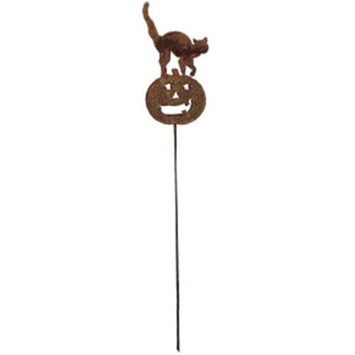 Cat & Pumpkin Rusted Garden Stake
