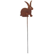 Decorative Rusted Bunny Garden Stake for lawn or flower beds, ideal for enhancing outdoor spaces with a whimsical rustic touch.