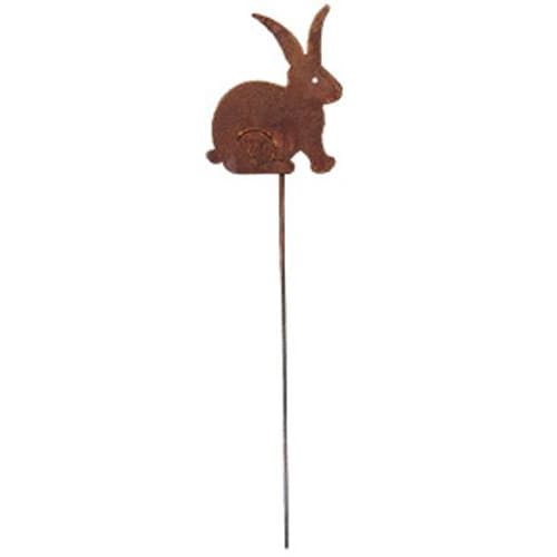 Decorative Rusted Bunny Garden Stake for lawn or flower beds, ideal for enhancing outdoor spaces with a whimsical rustic touch.