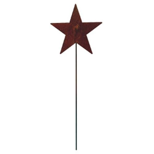 Decorative Star Rusted Garden Stake with a weathered finish, perfect for enhancing garden aesthetics in home and outdoor settings.