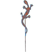 Close-up of Rusted Salamander Garden Stake showing detailed lizard silhouette, perfect for rustic lawn ornamentation.