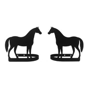 Horse Curtain Tie Backs - Standing design in black metal, 5x5x3 inches, perfect for stylishly holding curtains in home or garden decor.