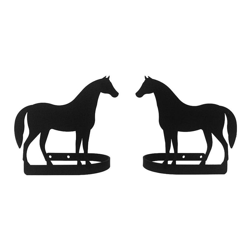 Horse Curtain Tie Backs - Standing design in black metal, 5x5x3 inches, perfect for stylishly holding curtains in home or garden decor.