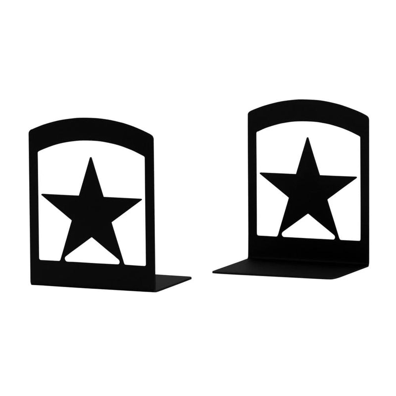 Pair of black metal Star Book Ends with cut-out star design, ideal for organizing books in home or office decor settings.