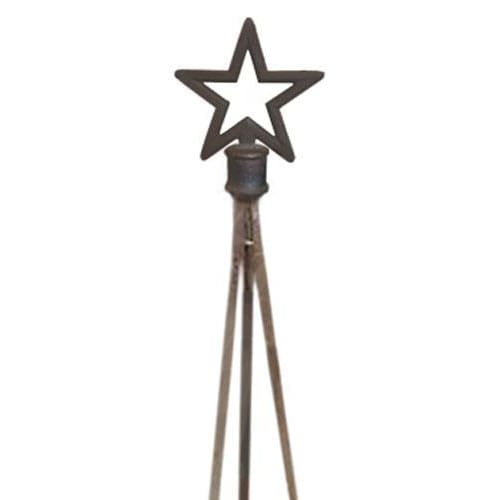 Close-up of Star Finial Natural Tripod Trellis top showing rustic metal star design, perfect for elegant garden decoration and plant support.