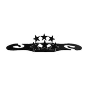 Black metal Star Wine Caddy Holder with decorative star cutouts, designed to hold two wine glasses on a bottle. Compact and festive wine rack.