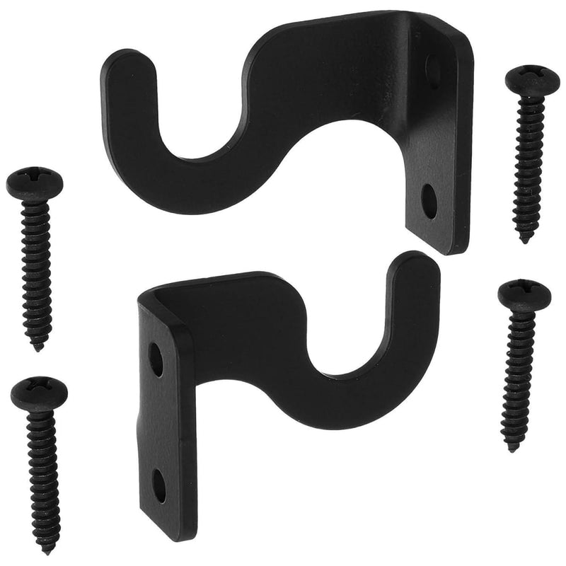 Curtain Brackets Extra Small (pair) in matte black finish with mounting screws, designed for 1/2 inch curtain rods. Ideal for compact window treatments.